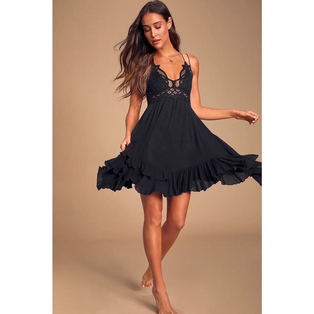 Free People Adella Slip Dress Black, Size Small